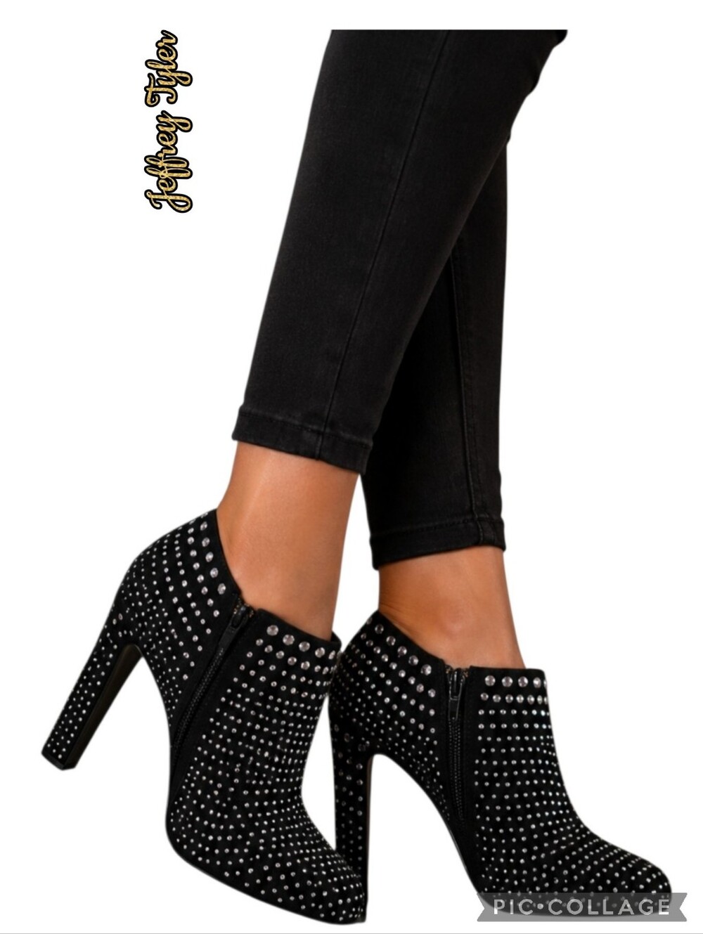 Jeffrey Tyler Annie booties black studs tall heeled booties sz 8 m nwt's